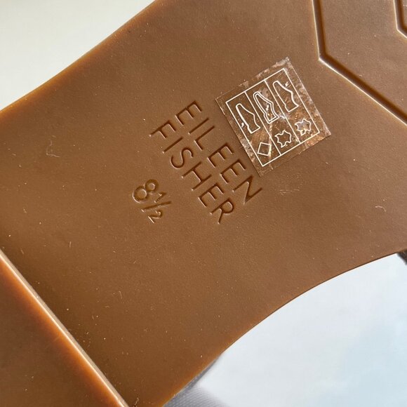 Eileen Fisher Metallic Taupe Leather Elastic Mesh Open-Toe Flat Sandals Size 8.5 - Picture 7 of 7